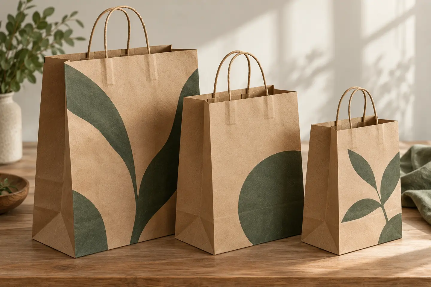 Sacolas de papel kraft personalizadas da Gazoni Embalagens, ideais para lojas sustentáveis e marcas ecológicas